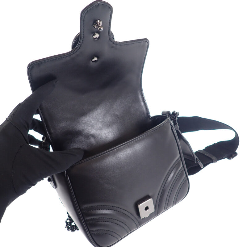 グッチ GUCCI GGマーモント キルティングレザー チェーン 739681 ショルダーバッグ カーフ ブラック レディース【中古】【ABランク】