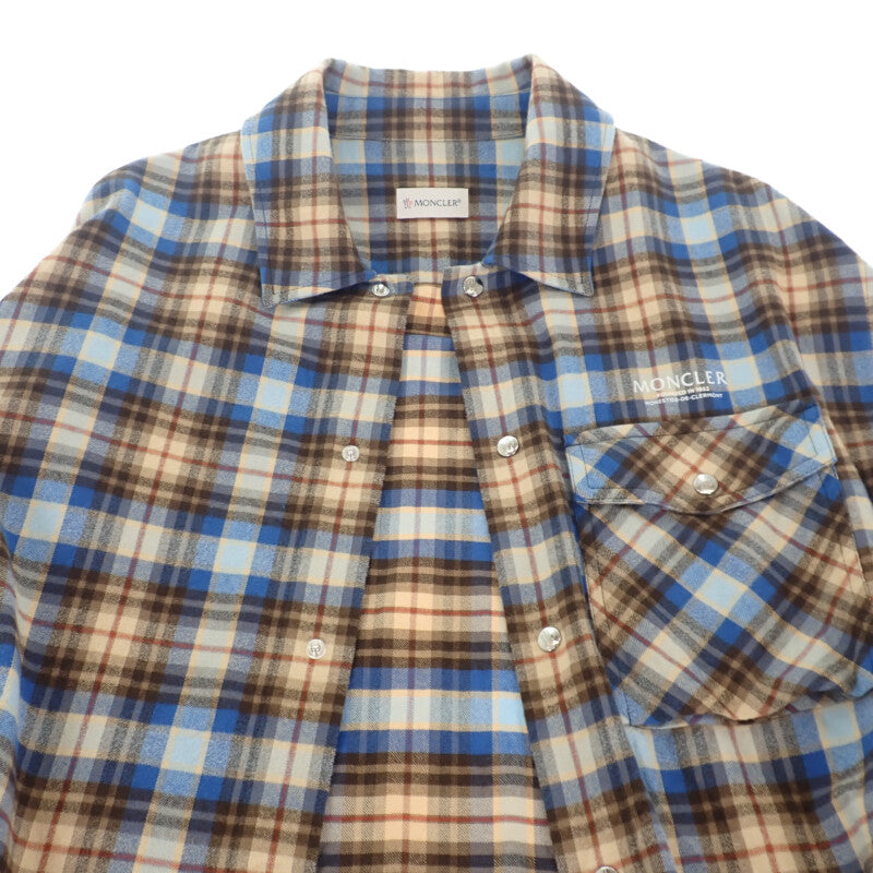 CAMICIA チェックシャツ 長袖 トップス H20912F00003 M2359 コットン ベージュ ブルー Lサイズ メンズ【ISEYA】