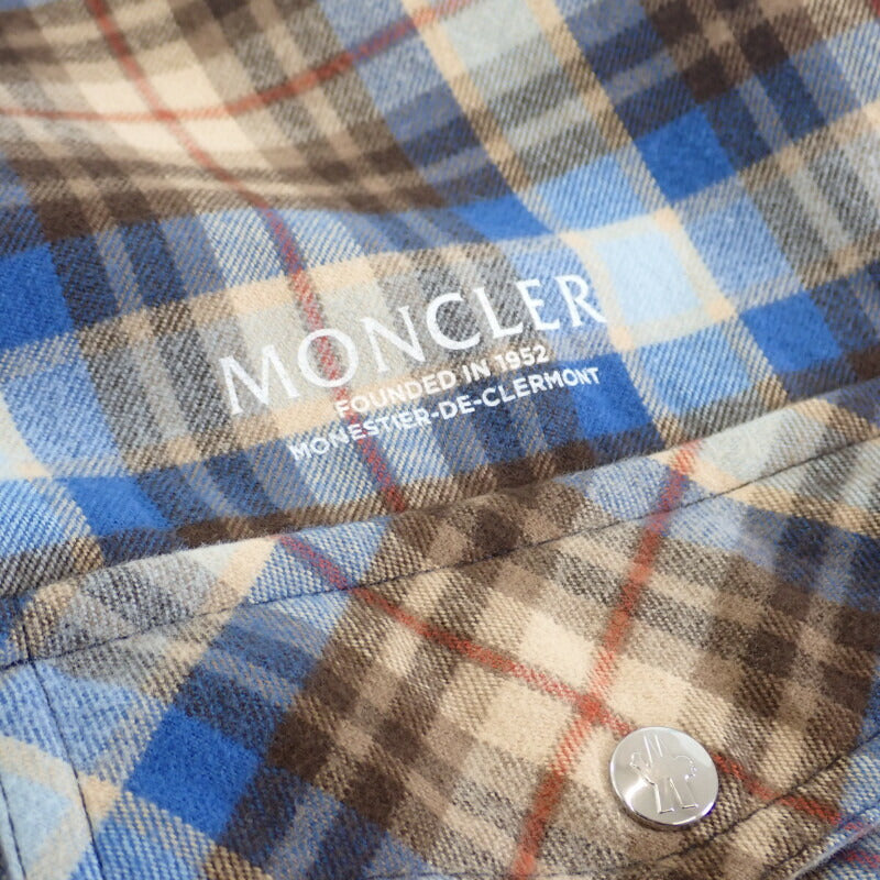 モンクレール MONCLER CAMICIA チェックシャツ トップス L H20912F00003_M2359 長袖シャツ コットン ベージュ ブルー メンズ【中古】【Aランク】