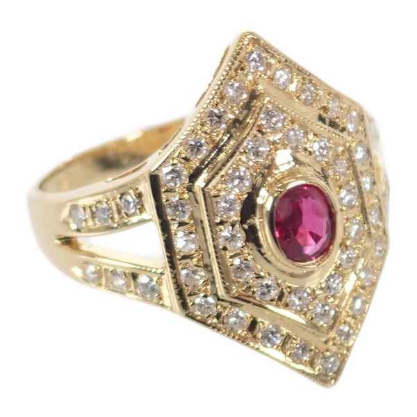 K18YG デザインジュエリー リング K18イエローゴールド 11号 ルビー ダイヤモンド レディース【中古】【Aランク】
