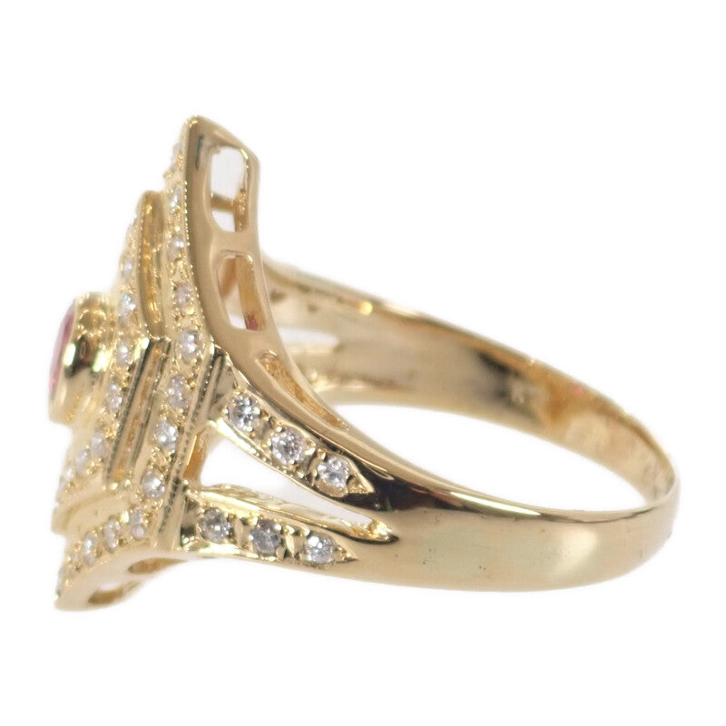 K18YG デザインジュエリー リング K18イエローゴールド 11号 ルビー ダイヤモンド レディース【中古】【Aランク】