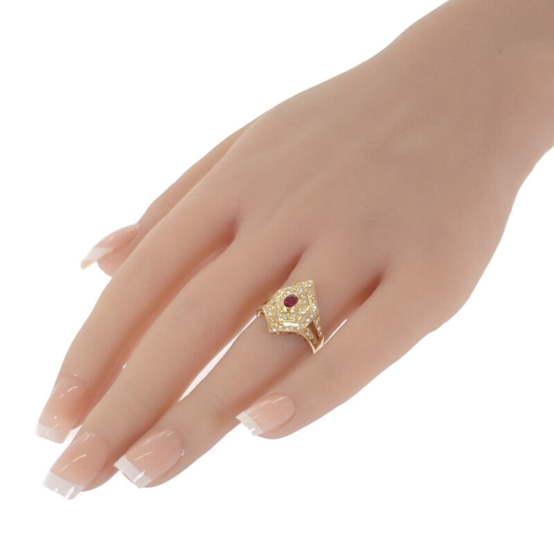 K18YG デザインジュエリー リング K18イエローゴールド 11号 ルビー ダイヤモンド レディース【中古】【Aランク】