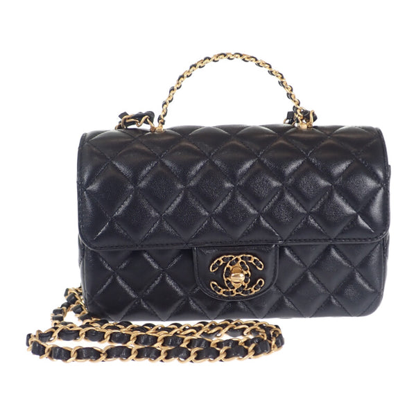 CHANEL シャネル トップハンドル フラップバッグ ハンドバッグ ショルダー 2WAY AS4530 B14824 94305 ラムスキン ブラック【ISEYA】