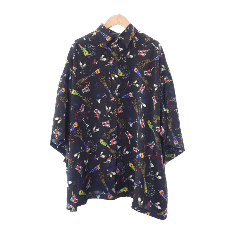 バレンシアガ BALENCIAGA セレブレーション プリント 36 半袖シャツ シルク ブラック メンズ【中古】【Aランク】