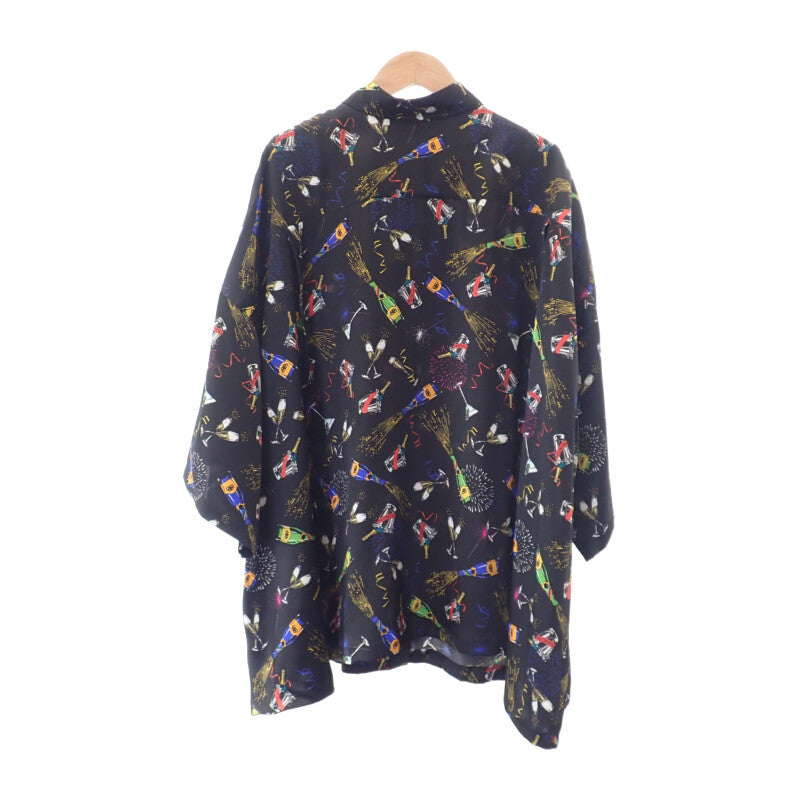 バレンシアガ BALENCIAGA セレブレーション プリント 36 半袖シャツ シルク ブラック メンズ【中古】【Aランク】