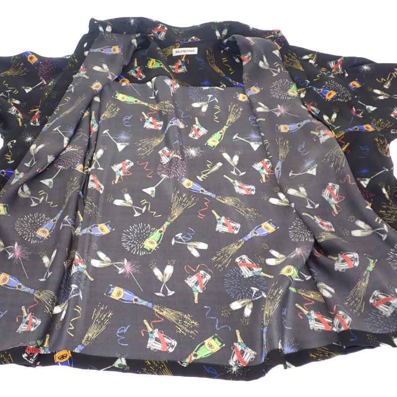 バレンシアガ BALENCIAGA セレブレーション プリント 36 半袖シャツ シルク ブラック メンズ【中古】【Aランク】 バレンシアガ BALENCIAGA セレブレーション プリント 36 半袖シャツ