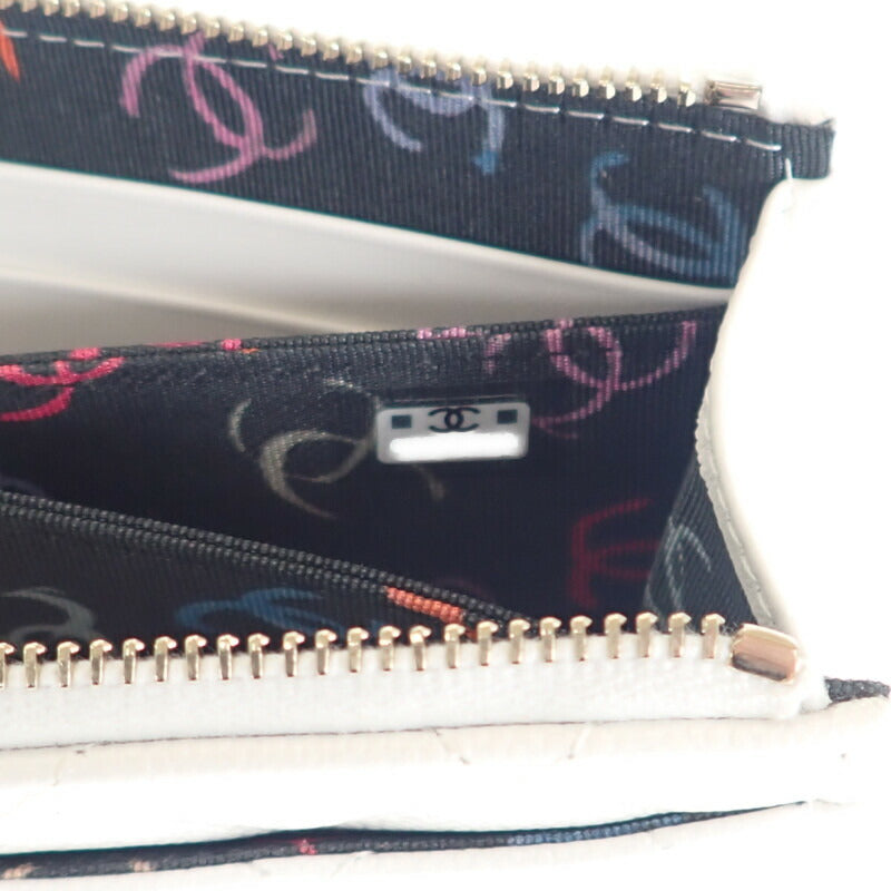 シャネル CHANEL スモールウォレット AP3999 コインケース キャビアスキン ホワイト ゴールド金具 レディース【中古】【Aランク】