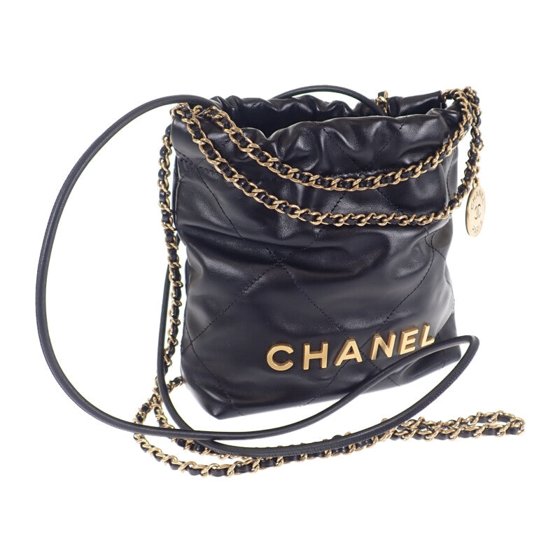 【Aランク】シャネル CHANEL 22 ミニ ハンドバッグ AS3980_B08037_94305 2WAYバッグ ショルダーバッグ シャイニーカーフスキン ブラック ドローストリング ゴールド金具 レディース【ISEYA】