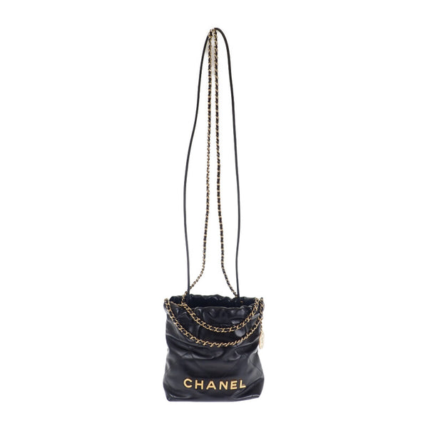 【Aランク】シャネル CHANEL 22 ミニ ハンドバッグ AS3980_B08037_94305 2WAYバッグ ショルダーバッグ シャイニーカーフスキン ブラック ドローストリング ゴールド金具 レディース【ISEYA】