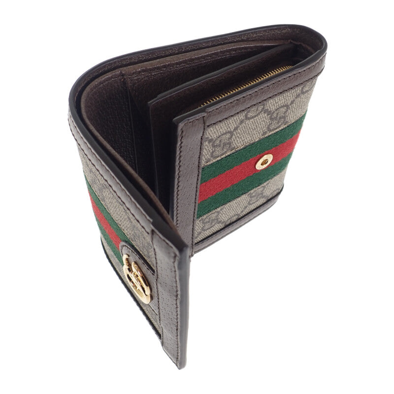 グッチ GUCCI オフィディア GG ウォレット 598662_96IWG_8745 二つ折り財布 レザー GGスプリーム ブラウン レディース【中古】【SAランク】