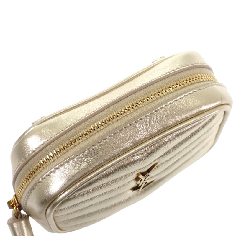 SAINT LAURENT 聖羅蘭 BABY LOUP 鍊帶肩背包 手拿包 657495 肩背包 皮革 金色 女款【中古】【A級品】