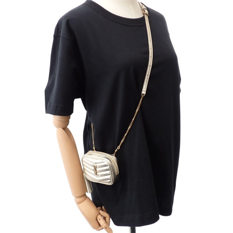 SAINT LAURENT 聖羅蘭 BABY LOUP 鍊帶肩背包 手拿包 657495 肩背包 皮革 金色 女款【中古】【A級品】