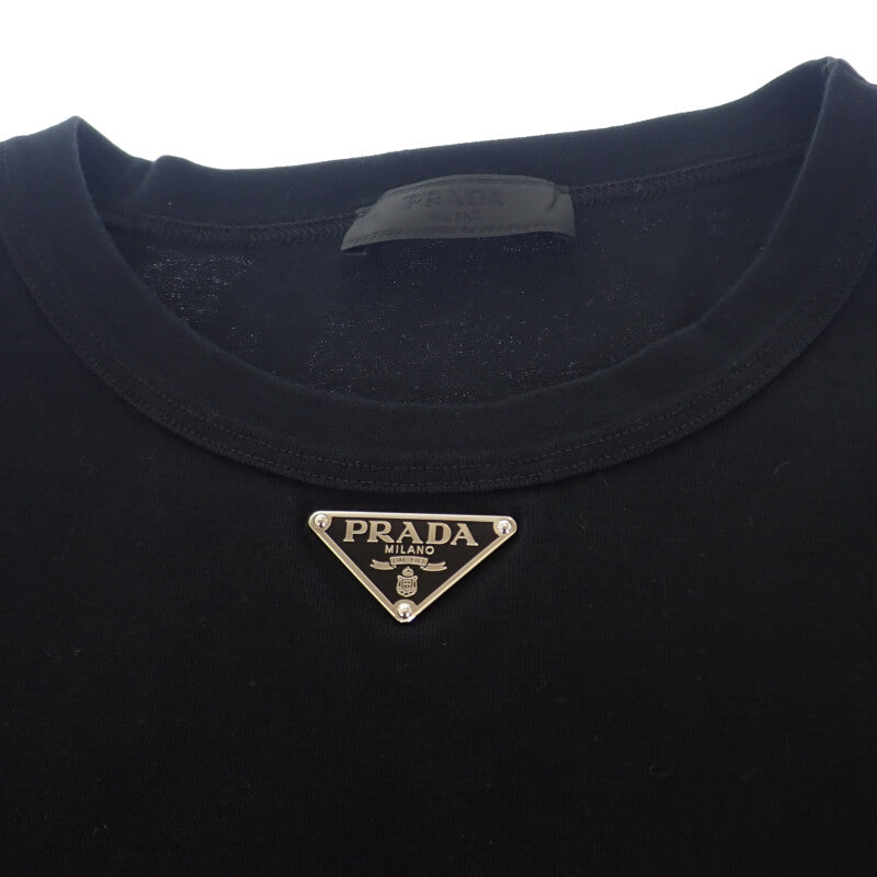 【Aランク】プラダ PRADA トライアングルロゴ クルーネック トップス UJN824_S222_11ZM 半袖Ｔシャツ コットン ブラック XL メンズ【ISEYA】