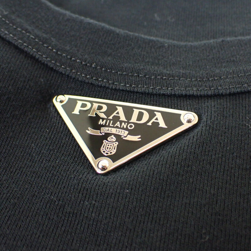 【Aランク】プラダ PRADA トライアングルロゴ クルーネック トップス UJN824_S222_11ZM 半袖Ｔシャツ コットン ブラック XL メンズ【ISEYA】