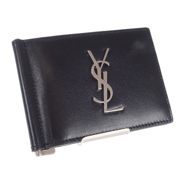 【Aランク】サンローラン SAINT LAURENT カサンドラカードホルダー マネークリップ付き二つ折りカードケース 4856300SX0E1000 カードケース カーフ ブラック オープン レディース メンズ ユニセックス【ISEYA】