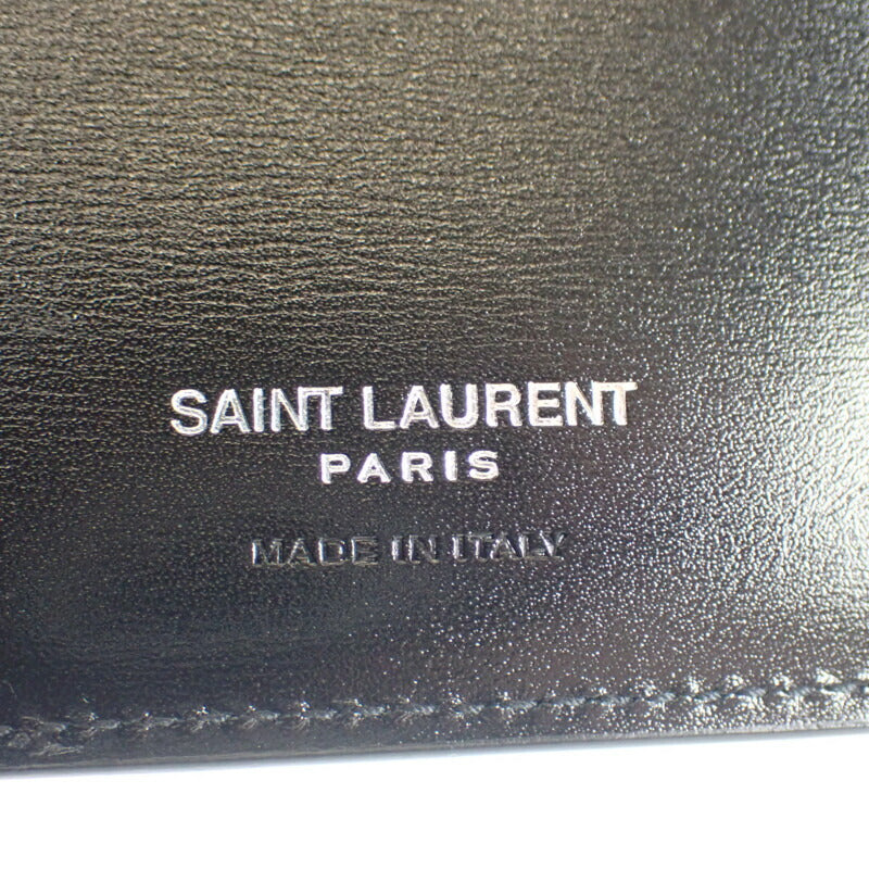 サンローラン SAINT LAURENT カサンドラカードホルダー マネークリップ付き二つ折り 4856300SX0E1000 カードケース カーフ ブラック レディース メンズ【中古】【Aランク】