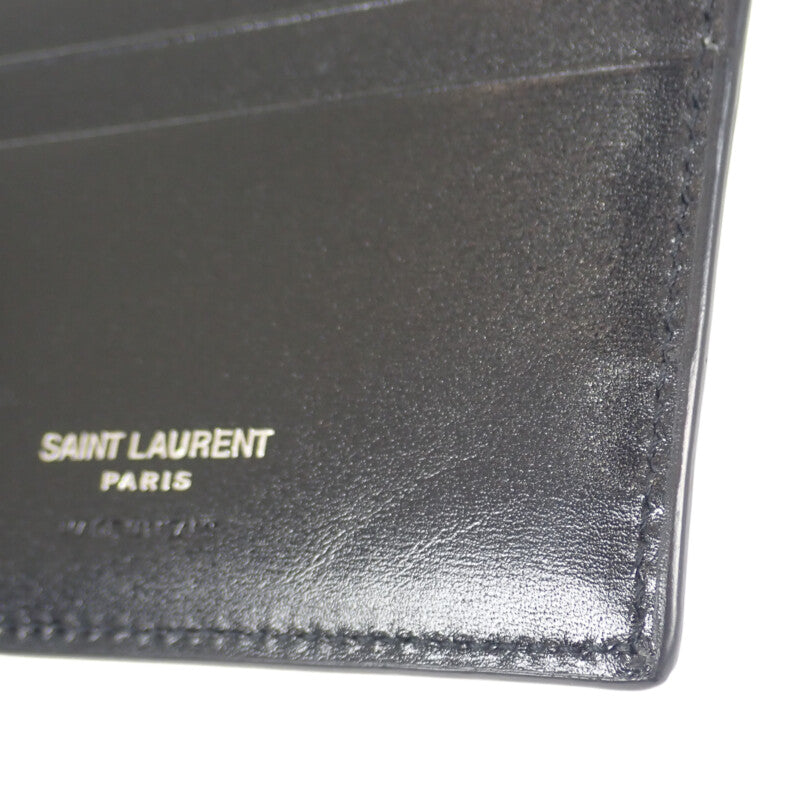 サンローラン SAINT LAURENT カサンドラカードホルダー マネークリップ付き二つ折り 4856300SX0E1000 カードケース カーフ ブラック レディース メンズ【中古】【Aランク】