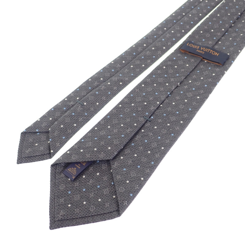 ルイヴィトン LOUIS VUITTON ドット・オン モノグラム M79111 ネクタイ シルク コットン グレー メンズ【中古】【Aランク】
