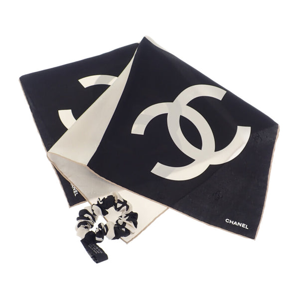 【Aランク】シャネル CHANEL ココマーク スカーフ&シュシュ 2点セット  AA8226_B08171_NI231 スカーフ シルク ホワイト ブラック レディース【ISEYA】