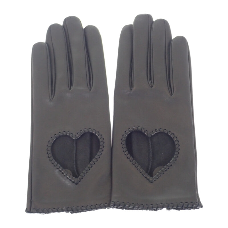 エルメス HERMES ハートグローブ H232012G01070 手袋 ラムスキン アニョー・グラッセ ブラック シルバー金具 7 レディース【中古】【Sランク】