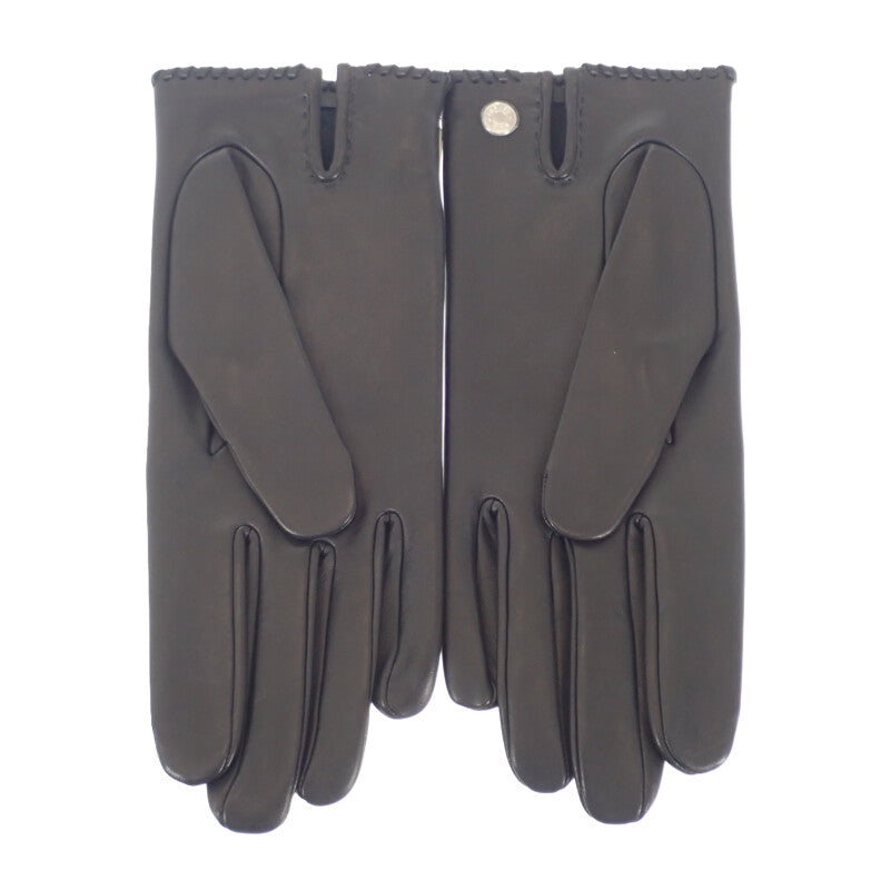 エルメス HERMES ハートグローブ H232012G01070 手袋 ラムスキン アニョー・グラッセ ブラック シルバー金具 7 レディース【中古】【Sランク】