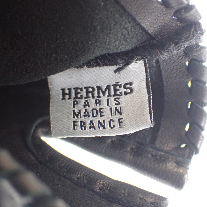 エルメス HERMES ハートグローブ H232012G01070 手袋 ラムスキン アニョー・グラッセ ブラック シルバー金具 7 レディース【中古】【Sランク】