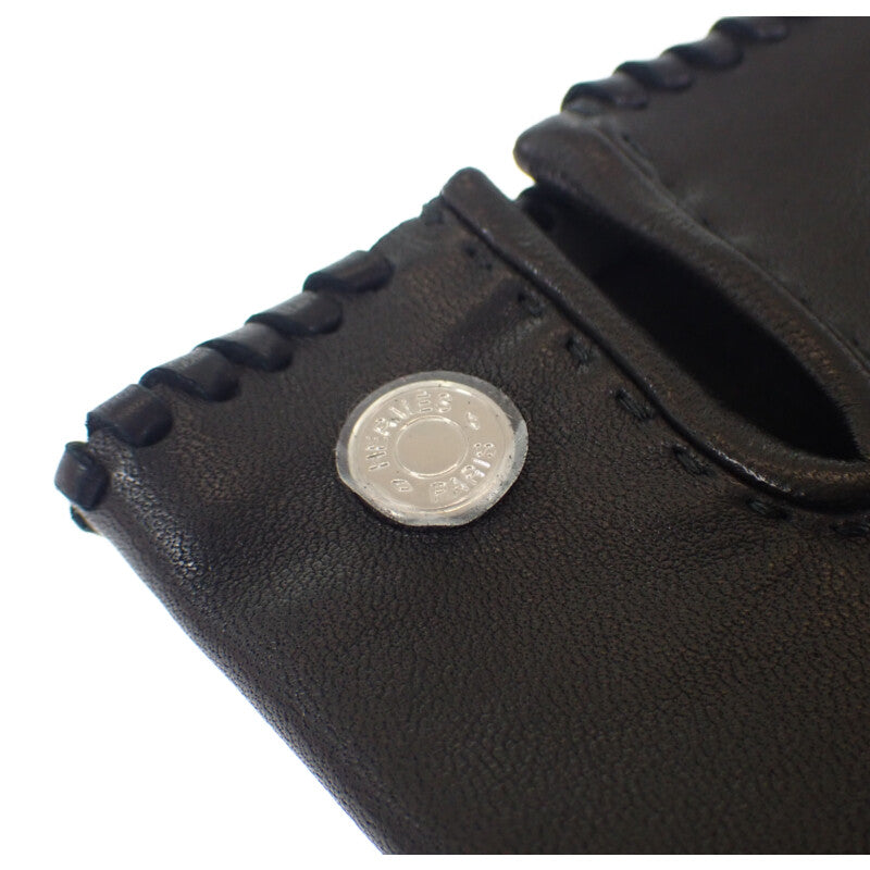 エルメス HERMES ハートグローブ H232012G01070 手袋 ラムスキン アニョー・グラッセ ブラック シルバー金具 7 レディース【中古】【Sランク】