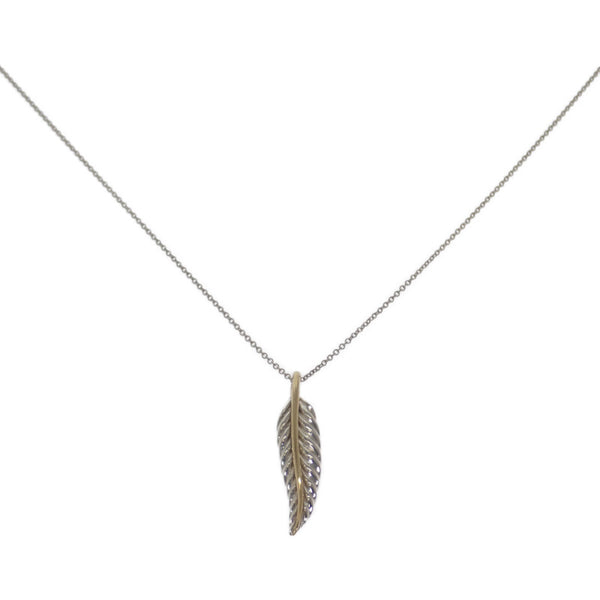 ティファニー TIFFANY&Co. フェザー ペンダント ネックレス シルバー925 K18イエローゴールド レディース【中古】【Aランク】