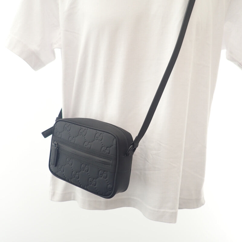 グッチ GUCCI GG ラバーエフェクト ミニ 771321AAC0G1000 ショルダーバッグ ラバーエフェクトレザー ブラック メンズ【中古】【Aランク】