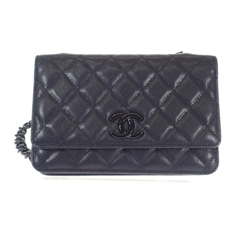 【Aランク】シャネル CHANEL チェーンウォレット AP1954B0483694305 ショルダーバッグ グレインカーフレザー ブラック マグネットボタン レディース【ISEYA】