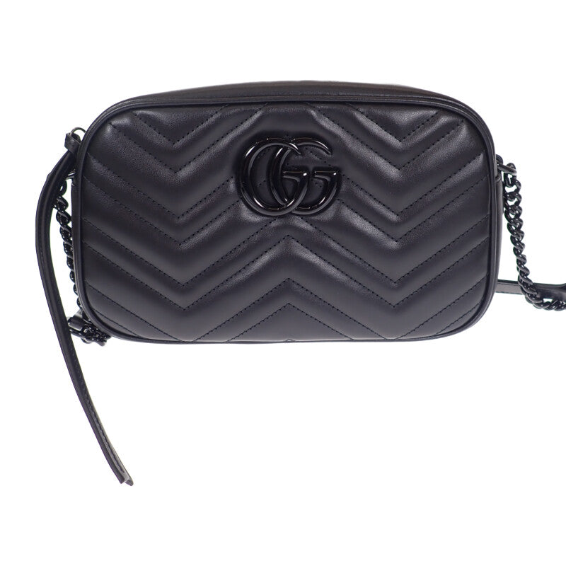 グッチ GUCCI GGマーモント スモール 447632_DTDHV_1000 ショルダーバッグ レザー ブラック ブラック金具 レディース【中古】【Aランク】