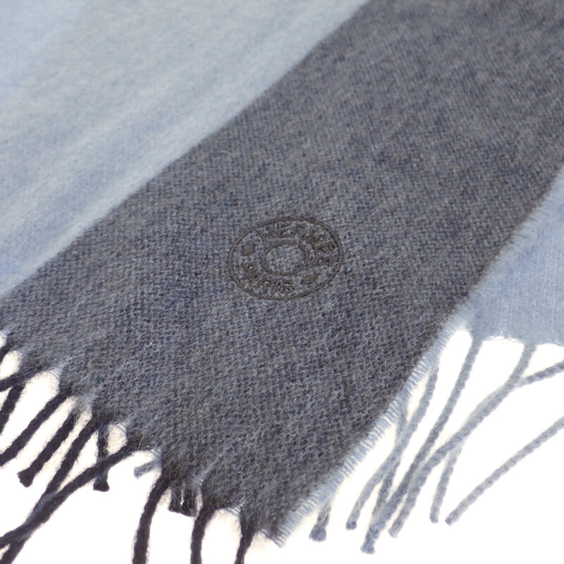 エルメス HERMES Hサマーブロック マフラー カシミヤ ブルー メンズ