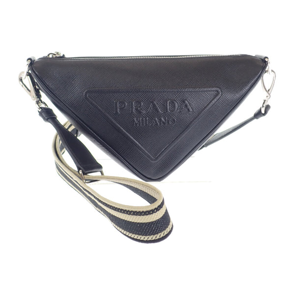 【Aランク】プラダ PRADA トライアングル 2VH155_2FAD_F0002_V_OOO ショルダーバッグ サフィアーノ ブラック ファスナー メンズ 【ISEYA】