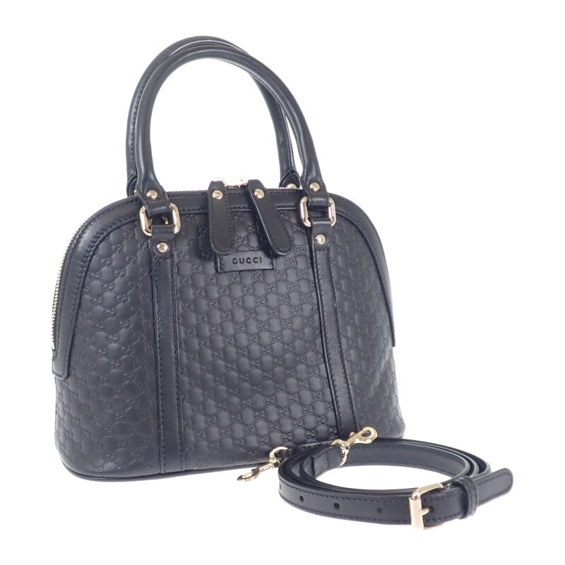 【Aランク】グッチ GUCCI マイクログッチ シマ アウトレット 449654 2WAYバッグ ハンドバッグ ショルダーバッグ グレインカーフレザー ブラック ゴールド金具 レディース【ISEYA】