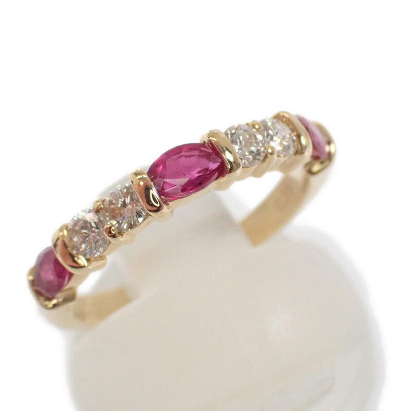 デザインジュエリー リング K18イエローゴールド 11号 ダイヤモンド ルビー レディース【中古】【Aランク】