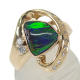 デザイン ジュエリー 12号 リング K18イエローゴールド ボルダーオパール ダイヤモンド レディース【中古】【Aランク】