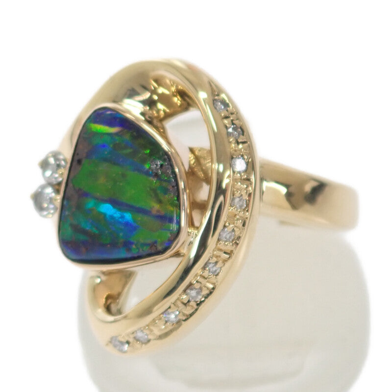 デザイン ジュエリー 12号 リング K18イエローゴールド ボルダーオパール ダイヤモンド レディース【中古】【Aランク】