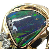 デザイン ジュエリー 12号 リング K18イエローゴールド ボルダーオパール ダイヤモンド レディース【中古】【Aランク】