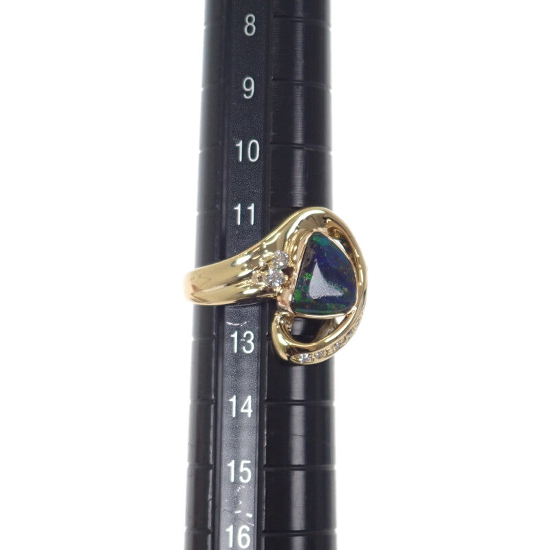 デザイン ジュエリー 12号 リング K18イエローゴールド ボルダーオパール ダイヤモンド レディース【中古】【Aランク】