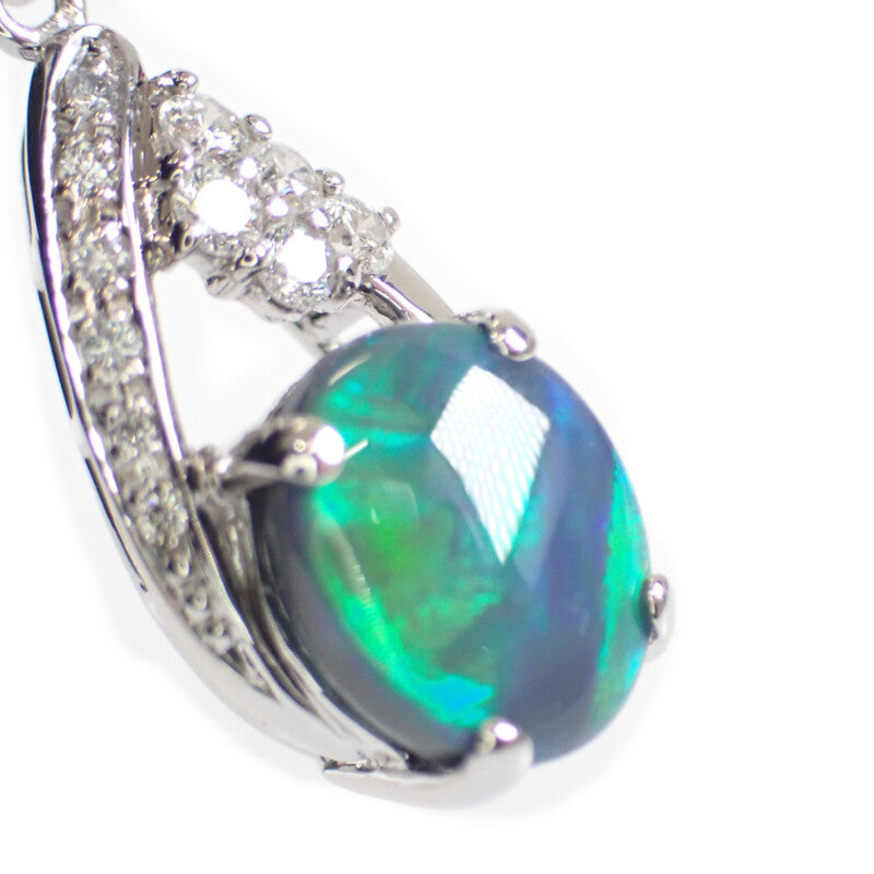 【中古】 デザイン ジュエリー ティアドロップ ネックレス K18ホワイトゴールド ブラックオパール ダイヤモンド レディース【Aランク】