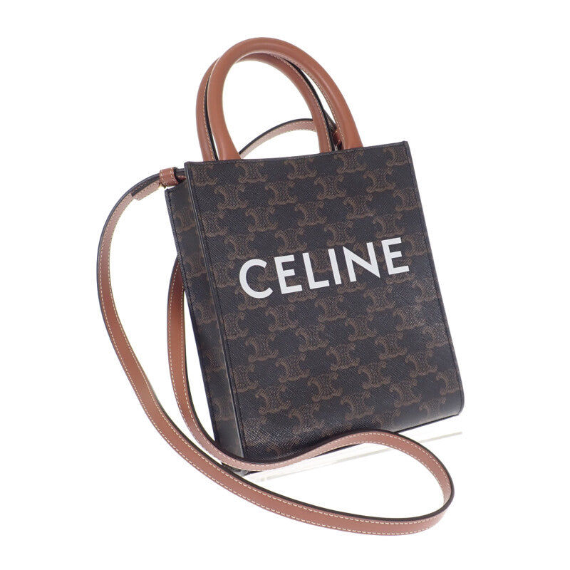 【Aランク】セリーヌ CELINE ミニバーティカルカバ 194372BZK.04LU 2WAYバッグ ハンドバッグ ショルダーバッグ PVCコーティングキャンバス カーフ トリオンフキャンバス タン ブラウン オープン レディース【ISEYA】