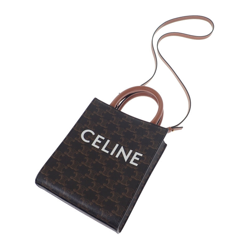 【Aランク】セリーヌ CELINE ミニバーティカルカバ  194372BZK.04LU 2WAYバッグ ハンドバッグ  ショルダーバッグ PVCコーティングキャンバス カーフ トリオンフキャンバス タン ブラウン オープン レディース【ISEYA】