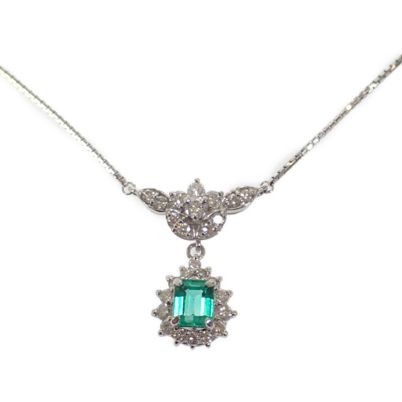 【中古】 デザインジュエリー ペンダント ネックレス Pt850プラチナ エメラルド ダイヤモンド レディース【Aランク】