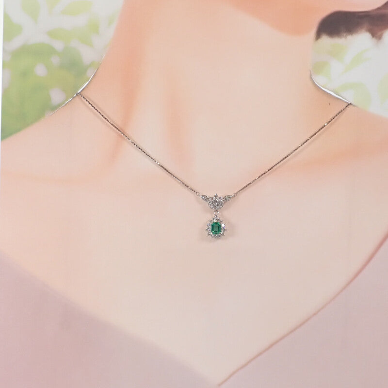 【中古】 デザインジュエリー ペンダント ネックレス Pt850プラチナ エメラルド ダイヤモンド レディース【Aランク】