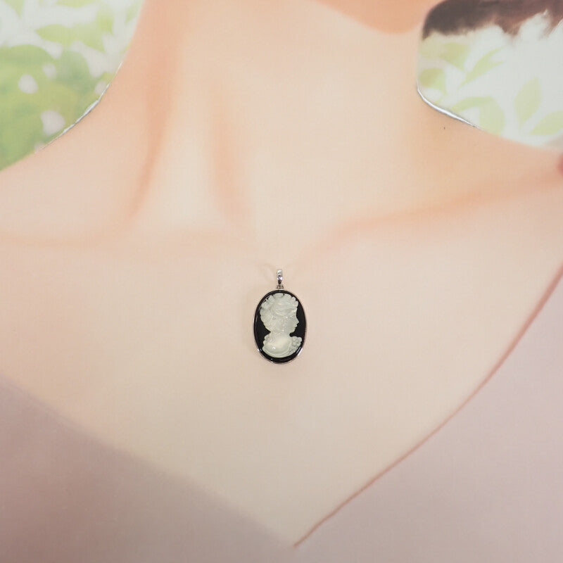 【中古】 デザインジュエリー カメオ ペンダントトップ K18ホワイトゴールド ブラック ホワイト オニキス 天然シェル レディース【Aランク】