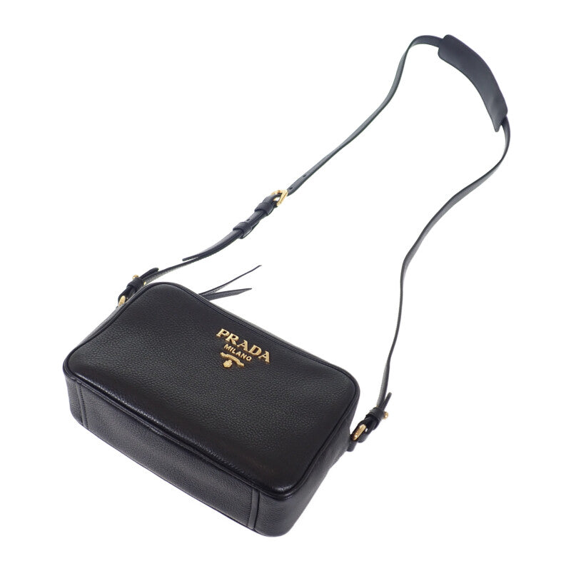 【Aランク】プラダ PRADA ヴィッテロダイノ 1BH0932BBEF0002 ショルダーバッグ レザー ブラック ファスナー ゴールド金具 レディース【ISEYA】