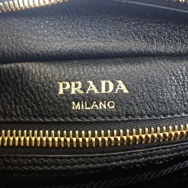 【Aランク】プラダ PRADA ヴィッテロダイノ 1BH0932BBEF0002 ショルダーバッグ レザー ブラック ファスナー ゴールド金具 レディース【ISEYA】