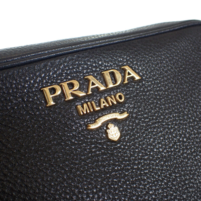 【Aランク】プラダ PRADA ヴィッテロダイノ 1BH0932BBEF0002 ショルダーバッグ レザー ブラック ファスナー ゴールド金具 レディース【ISEYA】