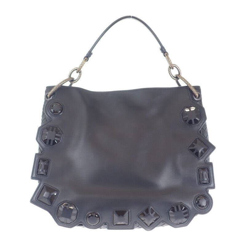 【ABランク】ボッテガヴェネタ BOTTEG AVENETA ループショルダーバッグ ハンドバッグ レザー ブラック マグネット レディース【ISEYA】