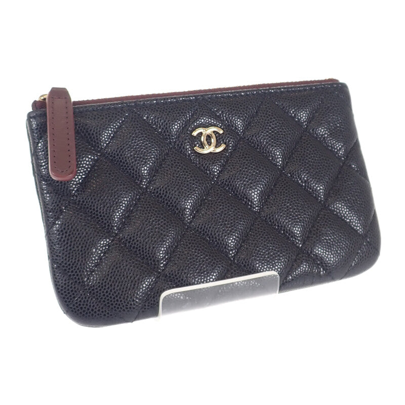 【Aランク】シャネル CHANEL クラシックミニ A82365 ポーチ キャビアスキン ブラック ファスナー ゴールド金具 レディース【ISEYA】